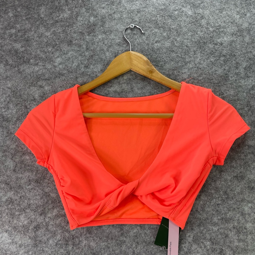 Wild Fable Womens Twist-Front Short Sleeve Bralette Bikini Top Size XS Orange